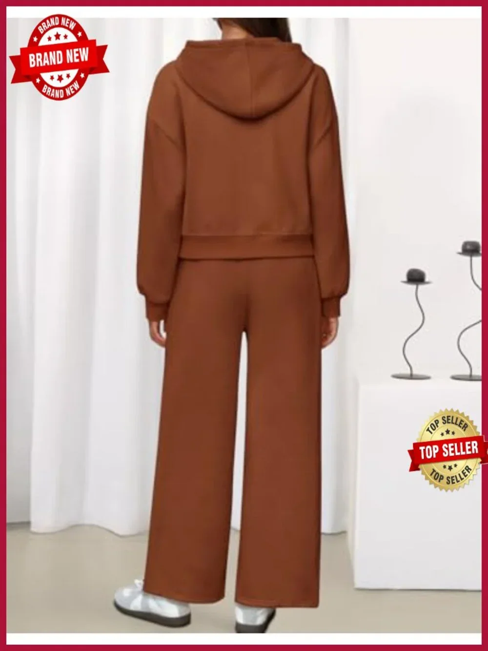2 Piece Zip Up Crop Hoodie Wide Leg Sweatpant Lounge Set Fleece Lined Tracksuit